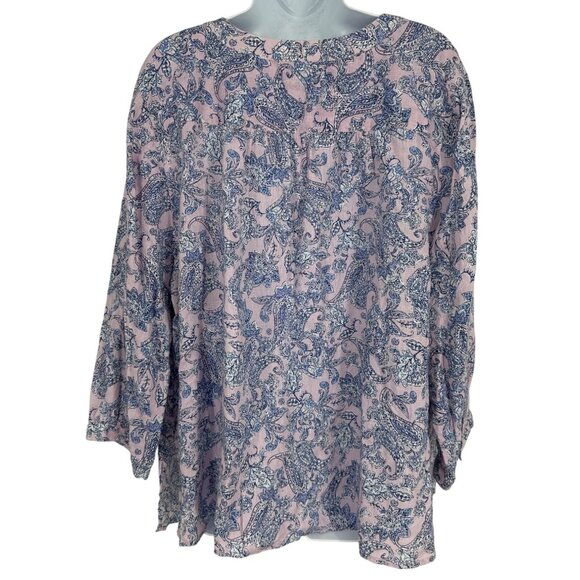 J.Jill Womens Boho Style Pink & Blue Paisley Print Linen Tunic Top Size 2X - Picture 5 of 9